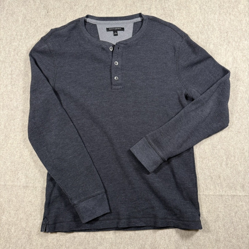 Banana Republic Men's Waffle Knit Henley Charcoal Gray Long Sleeve Thermal  L
